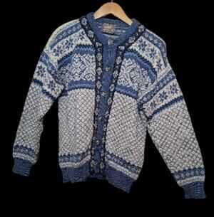 Fjord Knitwear Norway Nordic Fair Isle Wool Knit Cardigan Sweater Medium